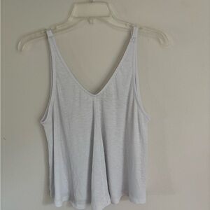 Free People White Ribbed V-Neck Tank Top